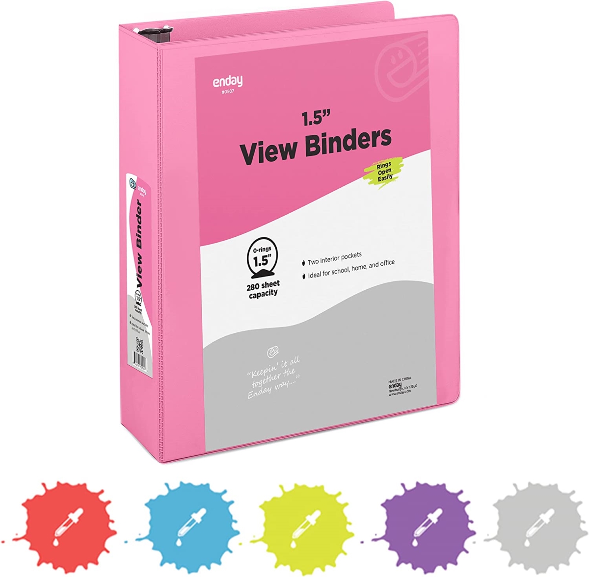 No.0507 1.5 in. 3-Ring View Binder with 2-Pockets, Pink - Pack of 12