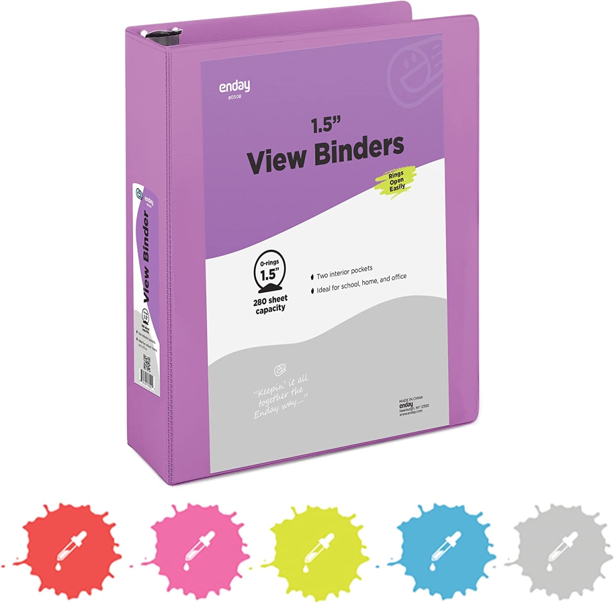 No.0508 1.5 in. 3-Ring View Binder with 2-Pockets, Purple - Pack of 12