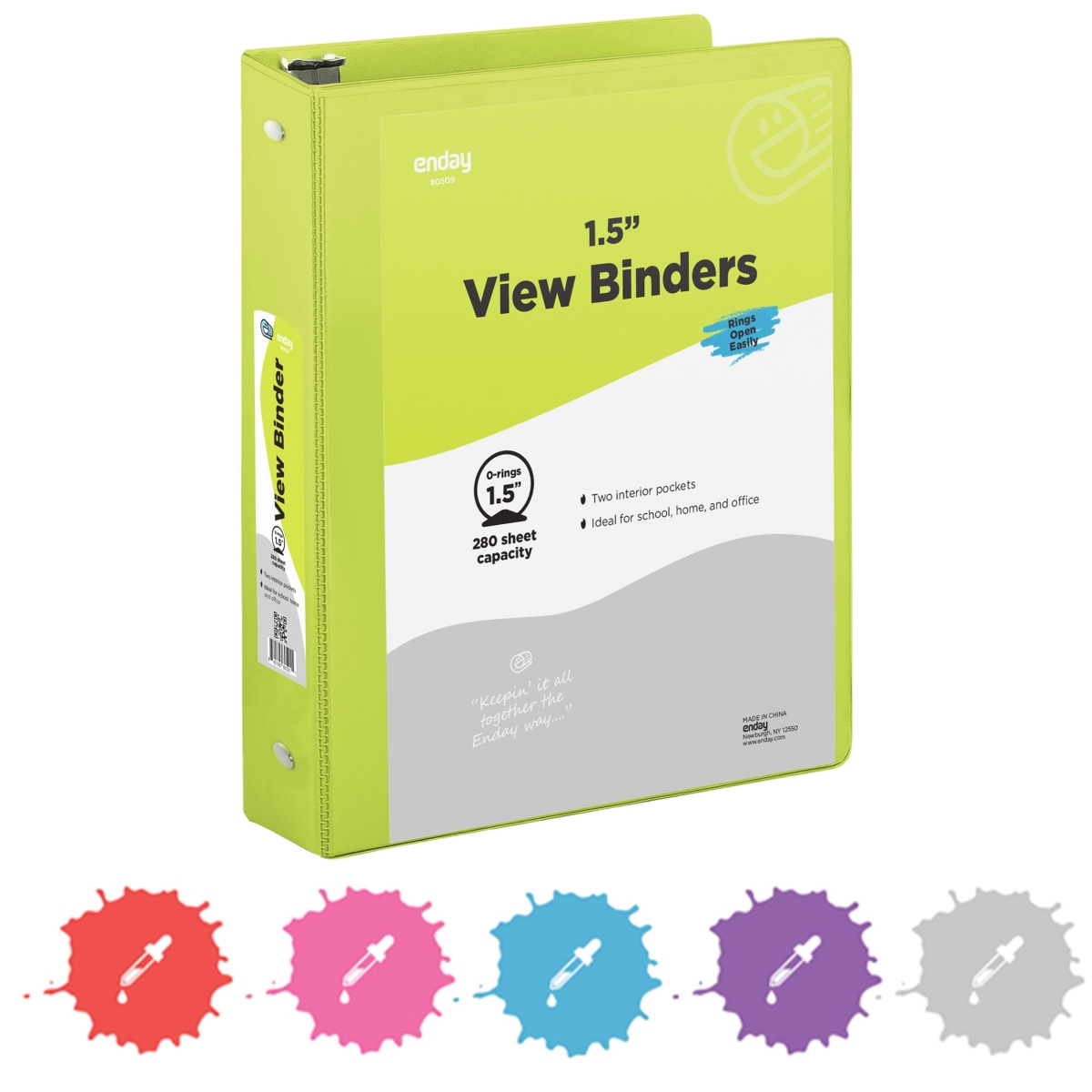 No.0509 1.5 in. 3-Ring View Binder with 2-Pockets, Green - Pack of 12