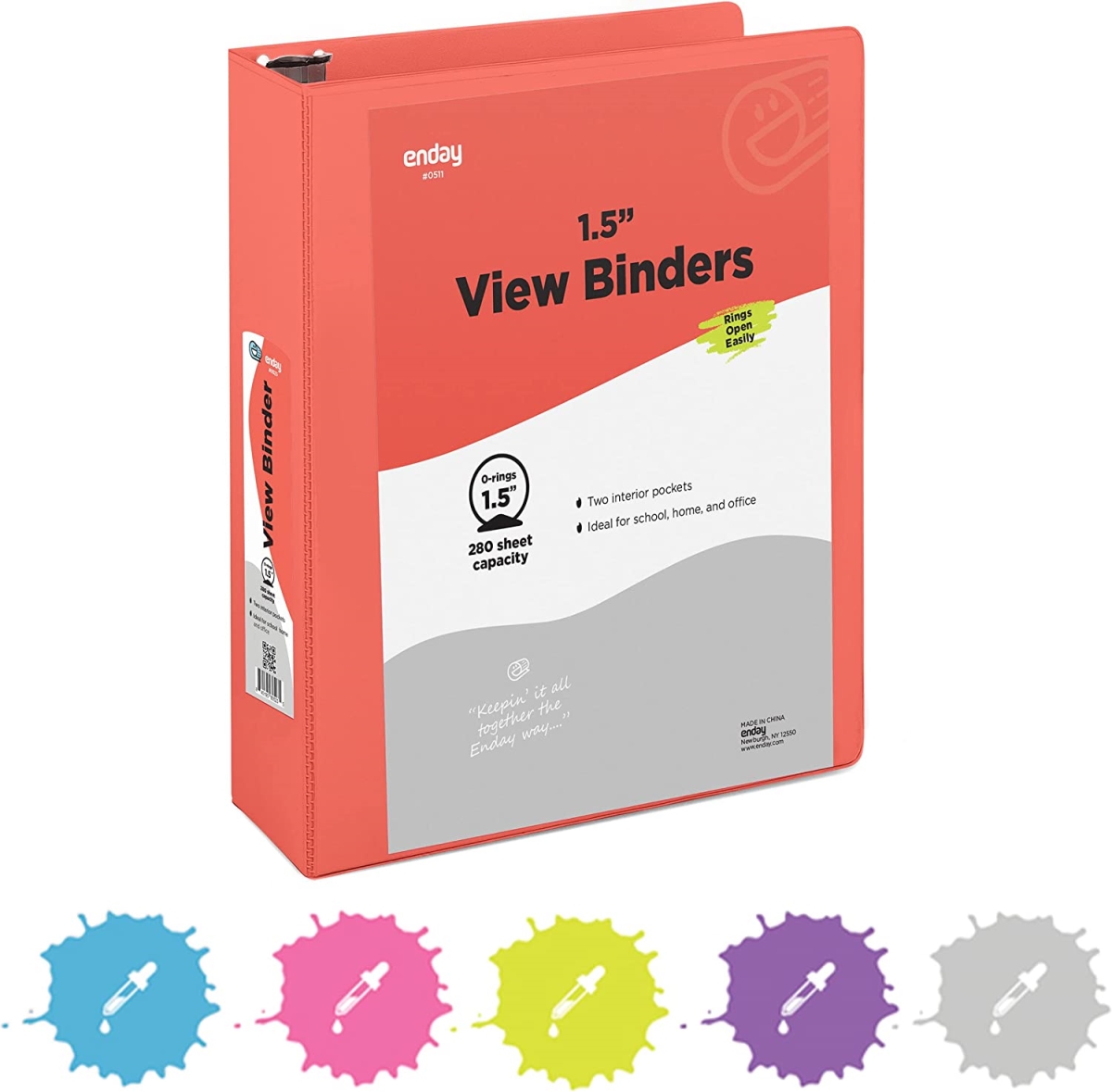 No.0511 1.5 in. 3-Ring View Binder with 2-Pockets, Red - Pack of 12