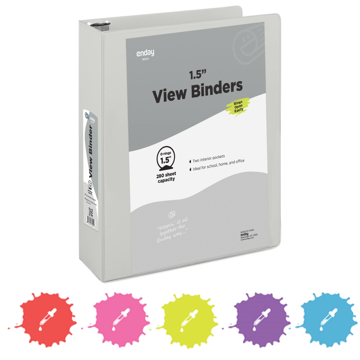 No.0512 1.5 in. 3-Ring View Binder with 2-Pockets, Gray - Pack of 12