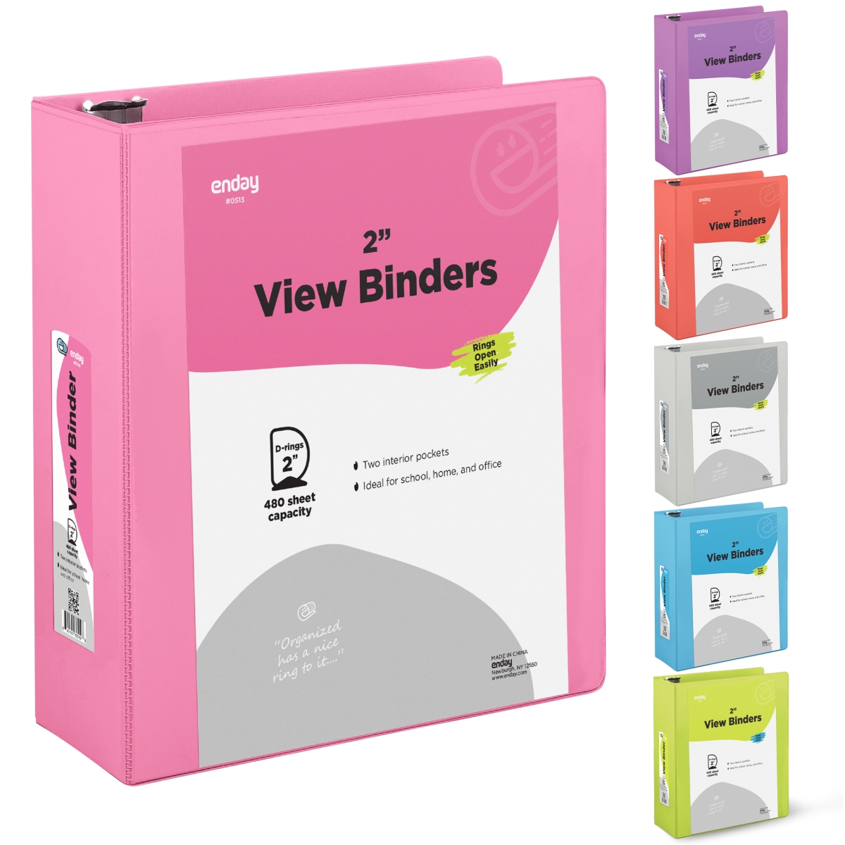 No.0513 2 in. Slant-D Ring View Binder with 2 Pockets, Pink - Pack of 12