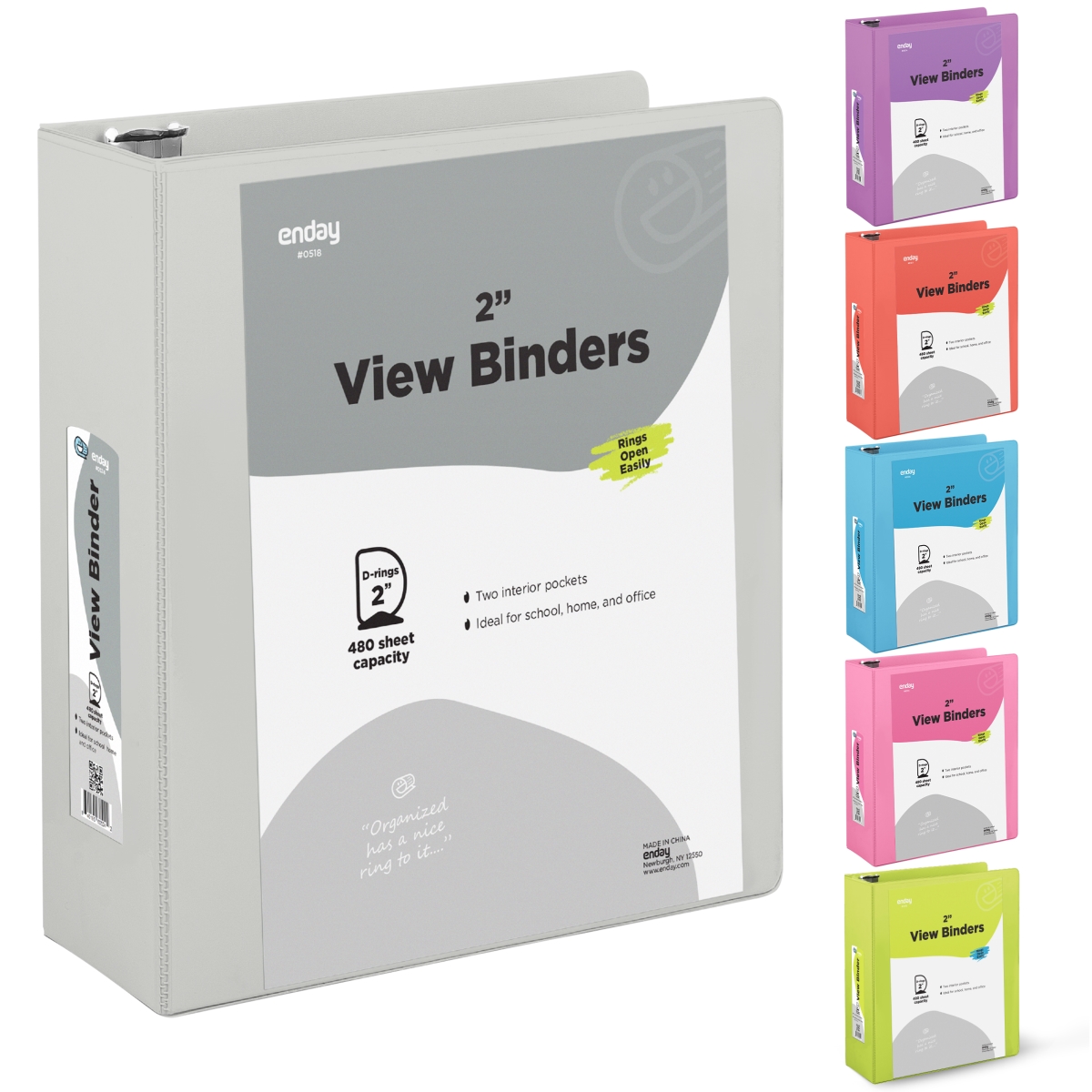 No.0518 2 in. Slant-D Ring View Binder with 2 Pockets, Gray - Pack of 12
