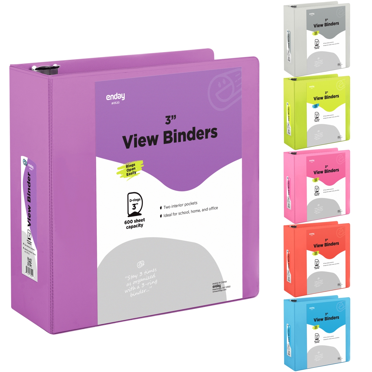 No.0520 3 in. Slant-D Ring View Binder with 2 Pockets, Purple - Pack of 12