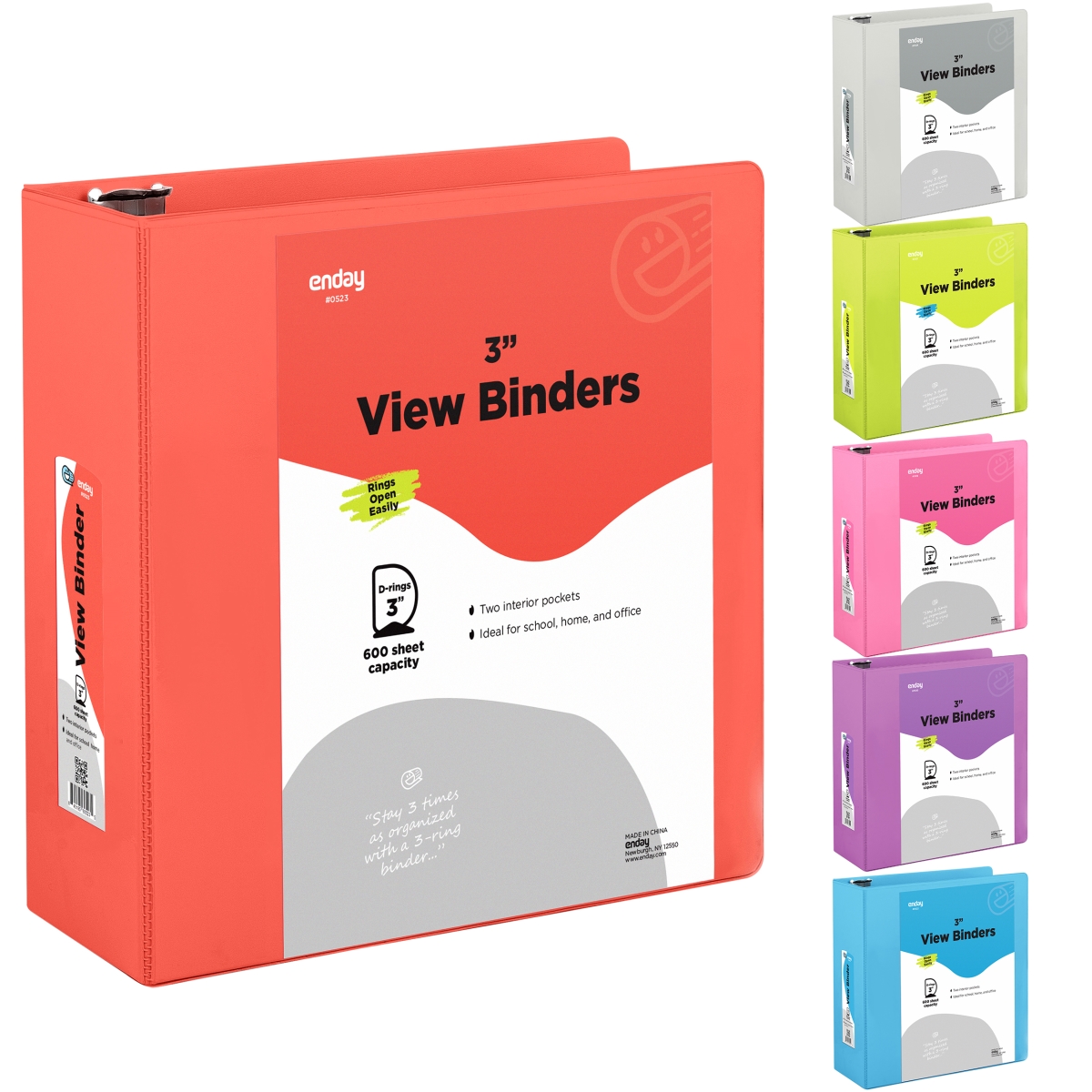 No.0523 3 in. Slant-D Ring View Binder with 2 Pockets, Red - Pack of 12