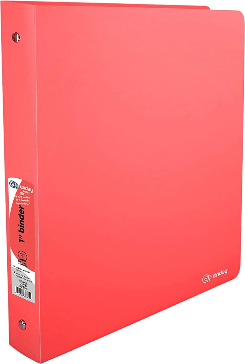 No.0681 1 in. Matte Bright Color Poly 3-Ring Binder with Pocket, Red - Pack of 48
