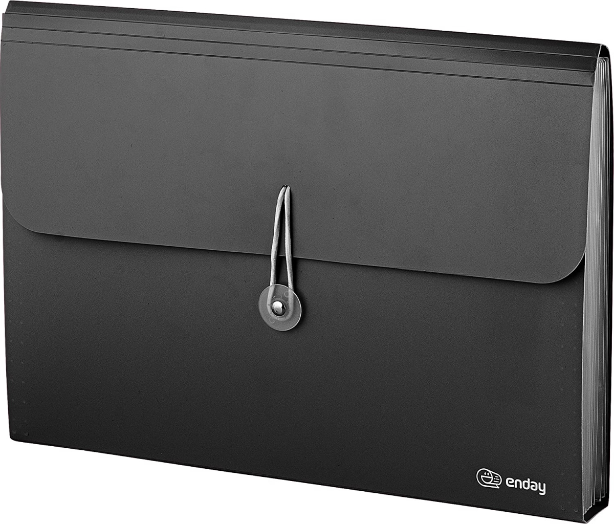 No.1173 7-Pocket Letter Size Poly Expanding File, Black - Pack of 12