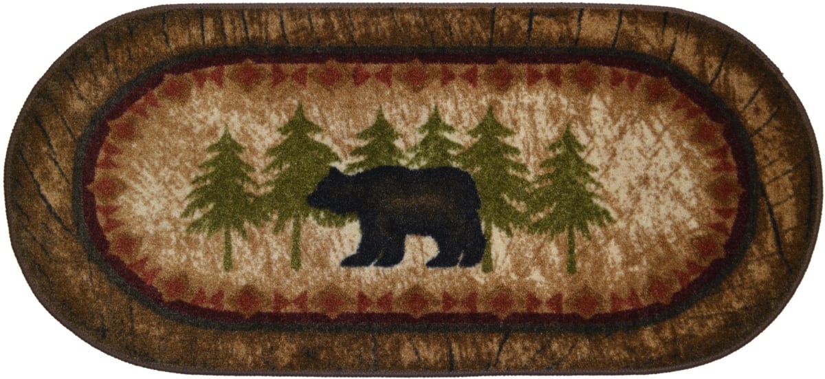 20 x 44 in. Oval Cozy Cabin Birch Bear Printed Nylon Kitchen Mat & Rug