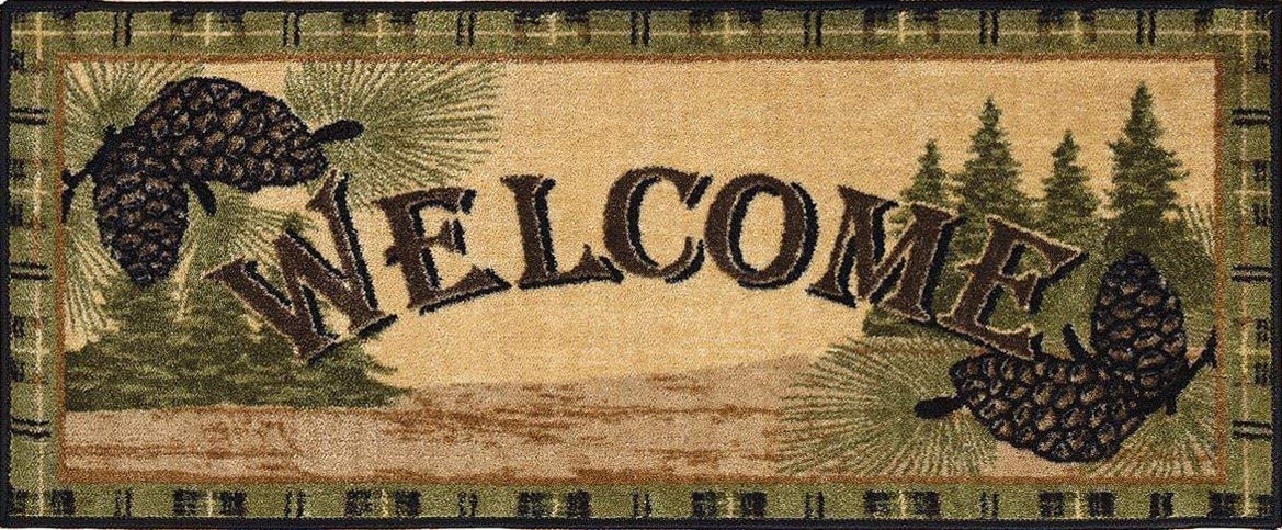 20 x 44 in. Cozy Cabin Welcome to the Cabin Printed Nylon Kitchen Mat & Rug, Beige & Ivory