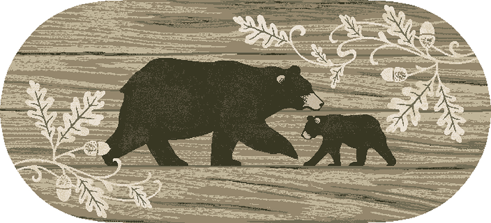20 x 44 in. Oval Cozy Cabin Foliage Bear Printed Nylon Kitchen Mat & Rug