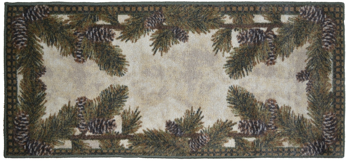 20 x 44 in. Cozy Cabin Pine Cone Gingham Printed Nylon Kitchen Mat & Rug