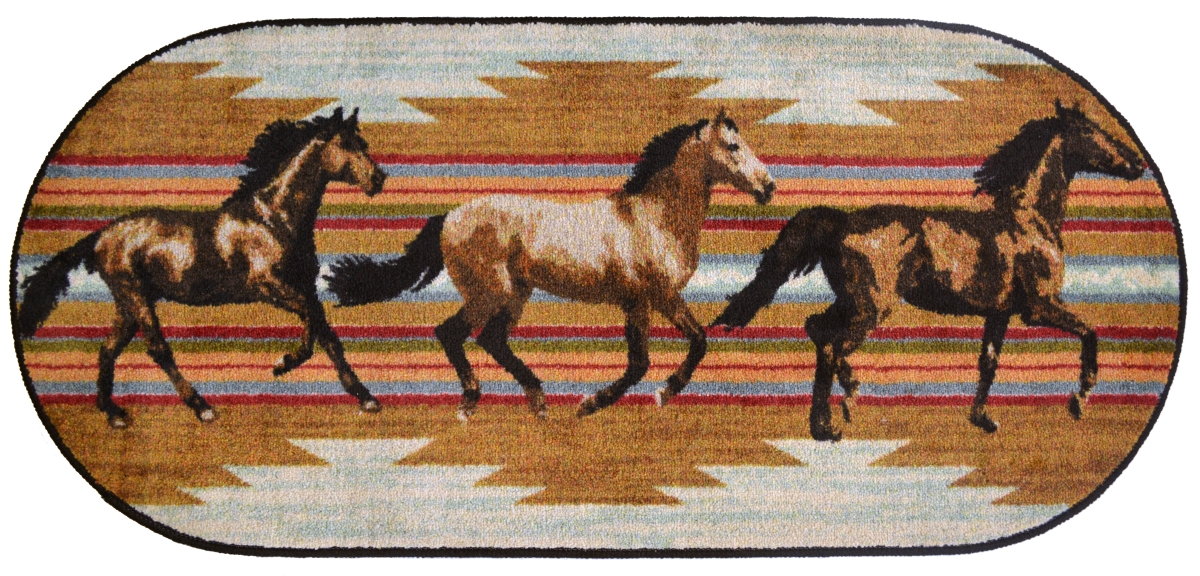 20 x 44 in. Oval Cozy Cabin Gallop Printed Nylon Kitchen Mat & Rug