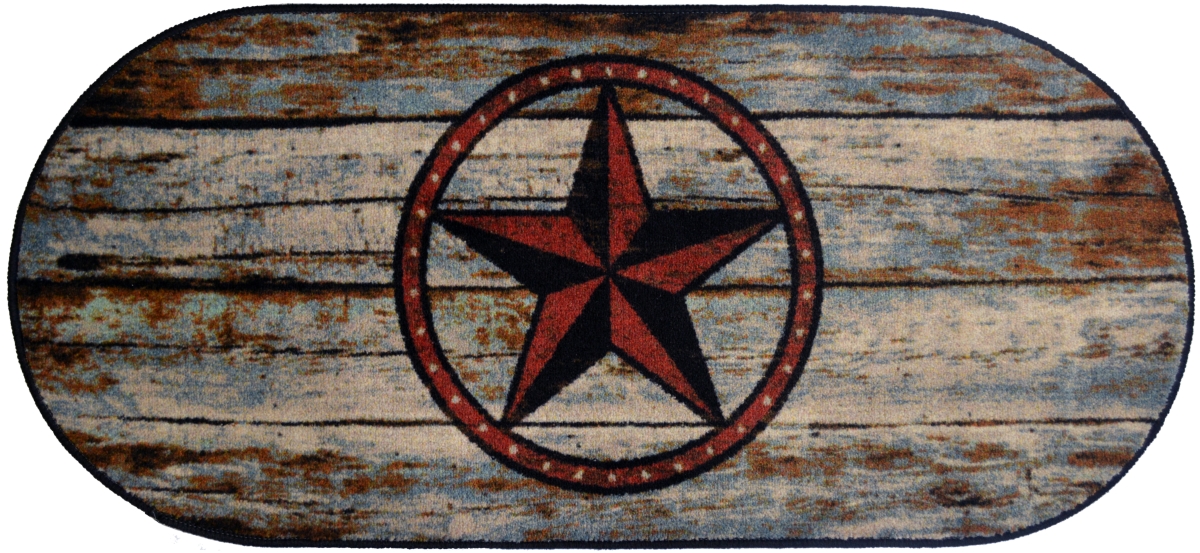 20 x 44 in. Oval Cozy Cabin Barn Star Printed Nylon Kitchen Mat & Rug