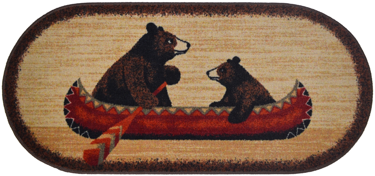 Picture of Mayberry Rug CC10449 20X44 20 x 44 in. Oval Cozy Cabin Bear Canoe Printed Nylon Kitchen Mat & Rug
