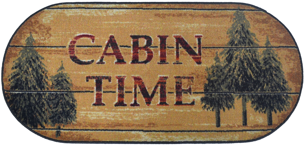 20 x 44 in. Oval Cozy Cabin Pine Cabin Printed Nylon Kitchen Mat & Rug