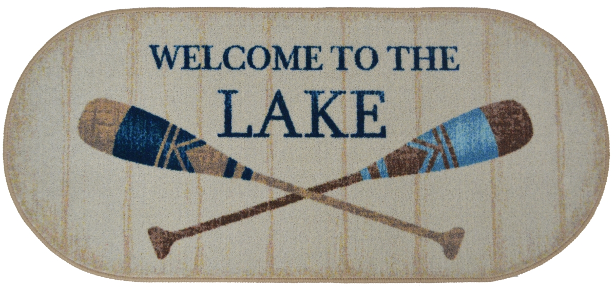 Picture of Mayberry Rug CC10454 20X44 20 x 44 in. Oval Cozy Cabin Welcome to the Lake Printed Nylon Kitchen Mat & Rug