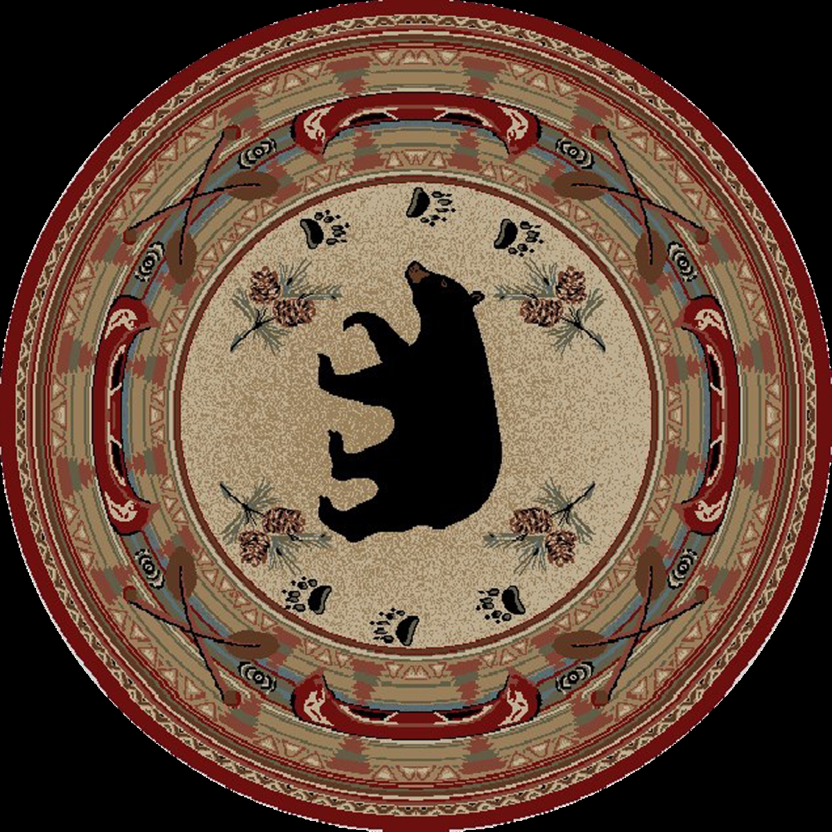 7 ft. 10 in. x 7 ft. 10 in. Round Hearthside Woodlands Bear Area Rug, Red