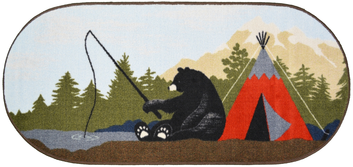 20 x 44 in. Oval Cozy Cabin Tepee Printed Nylon Kitchen Mat & Rug, Blue