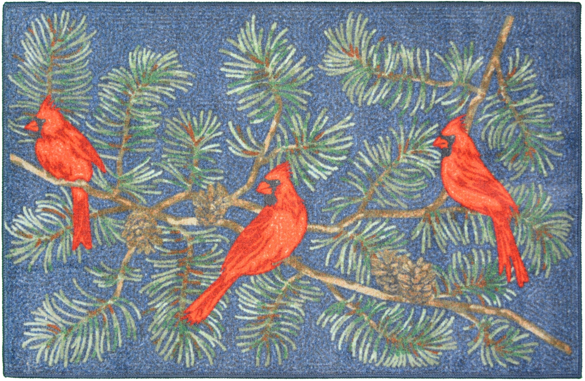 30 x 46 in. Cozy Cabin Cardinal Printed Nylon Kitchen Mat & Rug, Blue