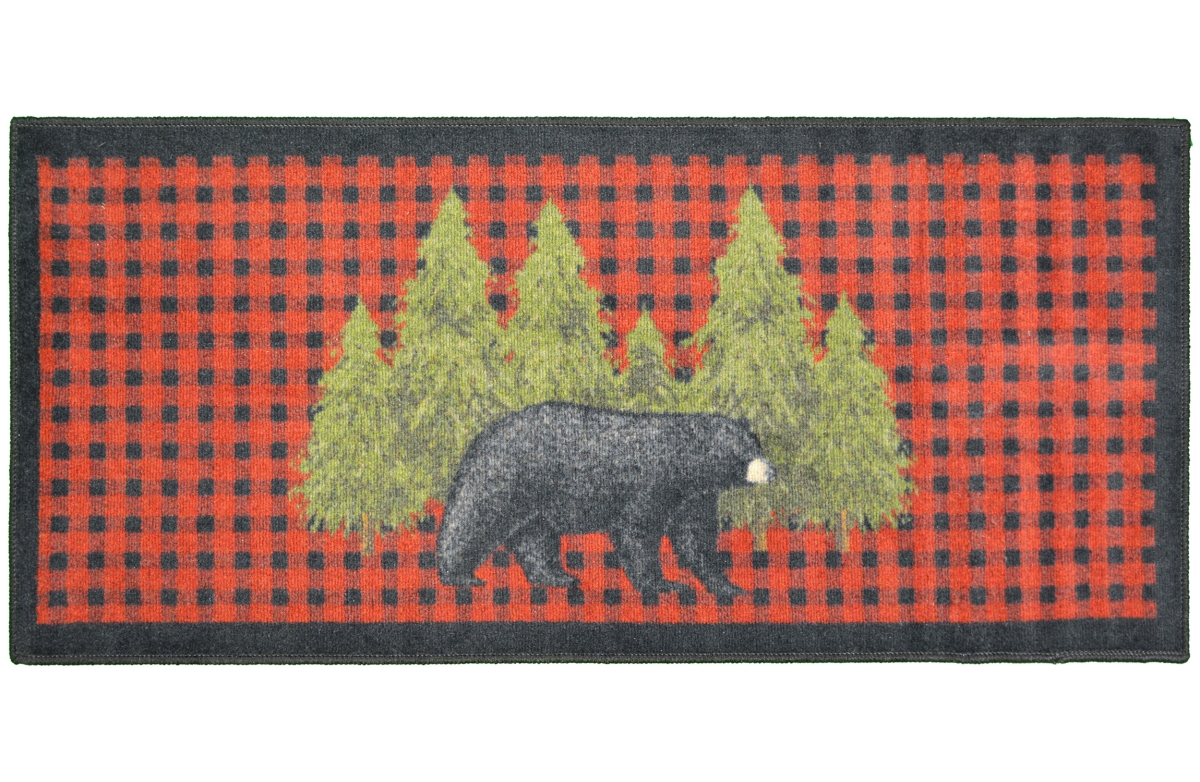 Picture of Mayberry Rug CC20674 20X44 20 x 44 in. Cozy Cabin Pine Bear Printed Nylon Kitchen Mat & Rug&#44; Red