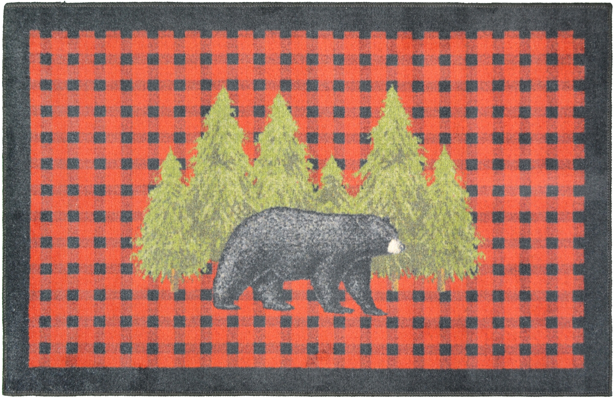 30 x 46 in. Cozy Cabin Pine Bear Printed Nylon Kitchen Mat & Rug, Red