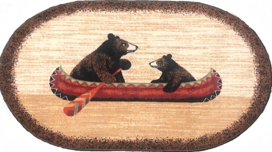 30 x 46 in. Cozy Cabin Bear Printed Nylon Kitchen Mat & Rug, Canoe