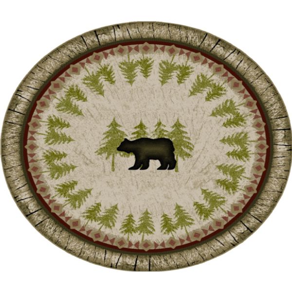 4 ft. Cozy Cabin Birch Printed Nylon Kitchen Round Mat & Rug, Bear