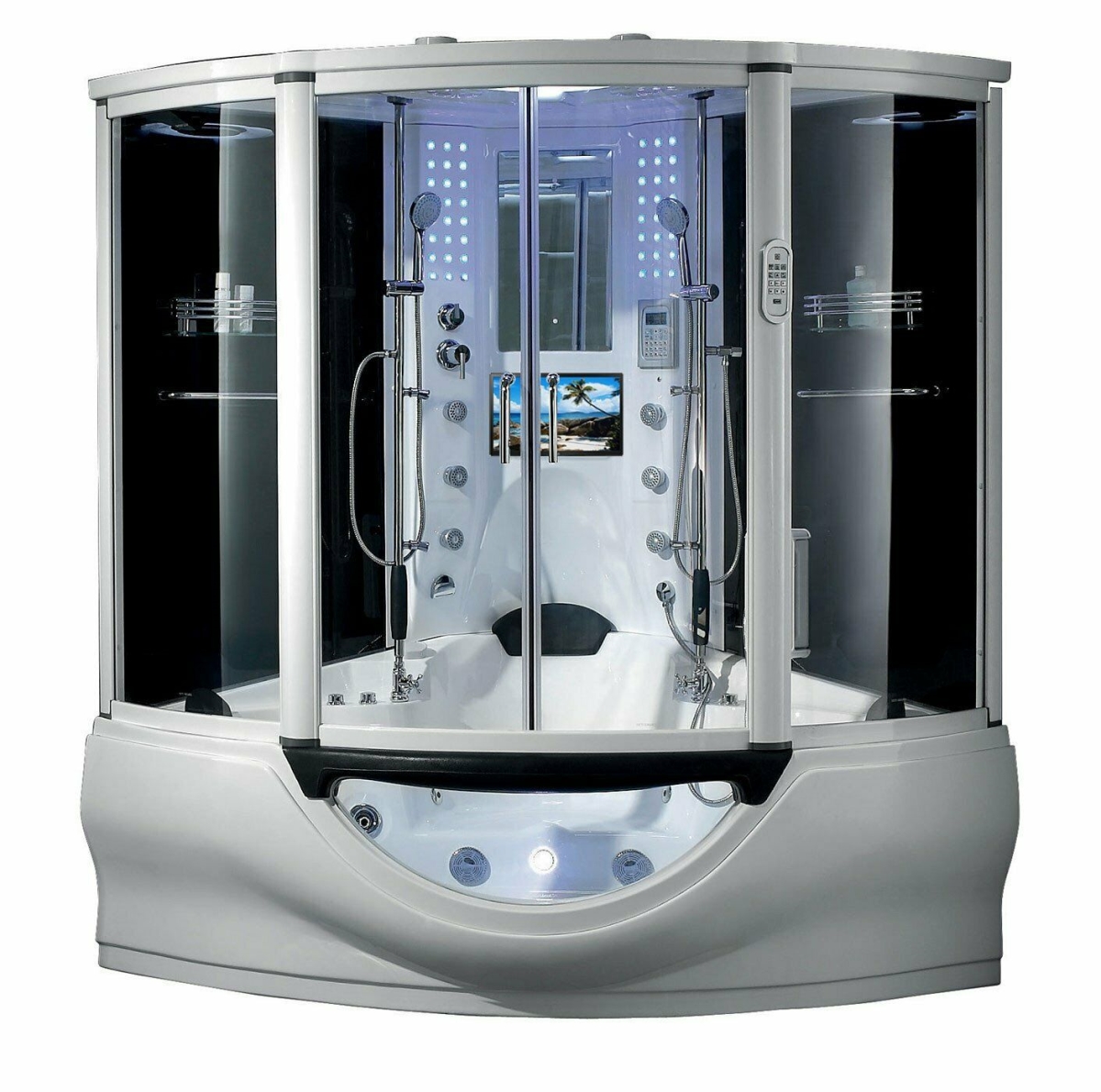 Superior Steam Shower Tub Combo with TV, White