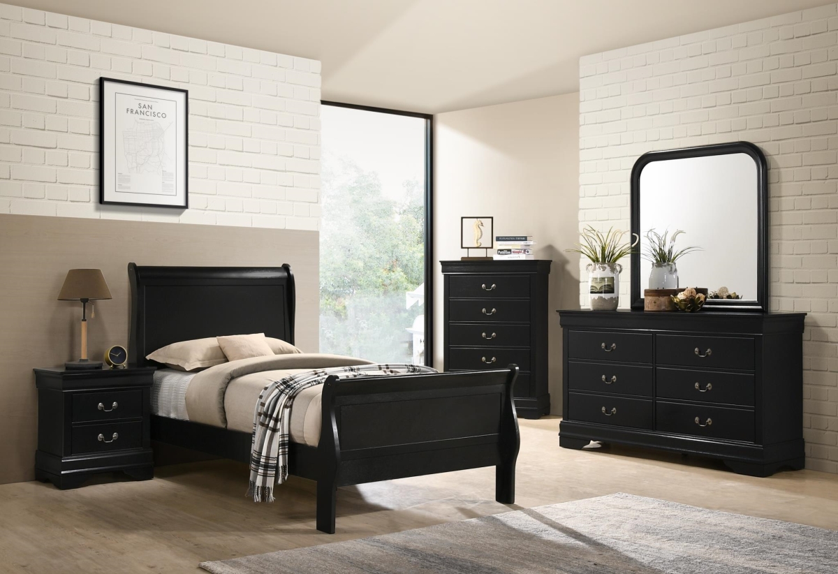 Myco Furniture LP6700-Q 63 x 90 x 44 in. Louis Philippe Queen Size Bed, Black -  MYCO Furniture   Inc