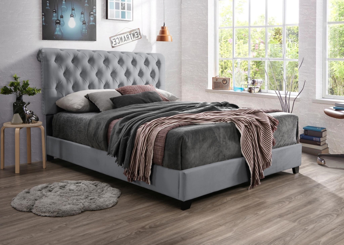 Myco Furniture KM8004-Q-GY 84 x 64 x 56 in. Kimberly Scalloped Queen Size Bed, Gray -  MYCO Furniture   Inc