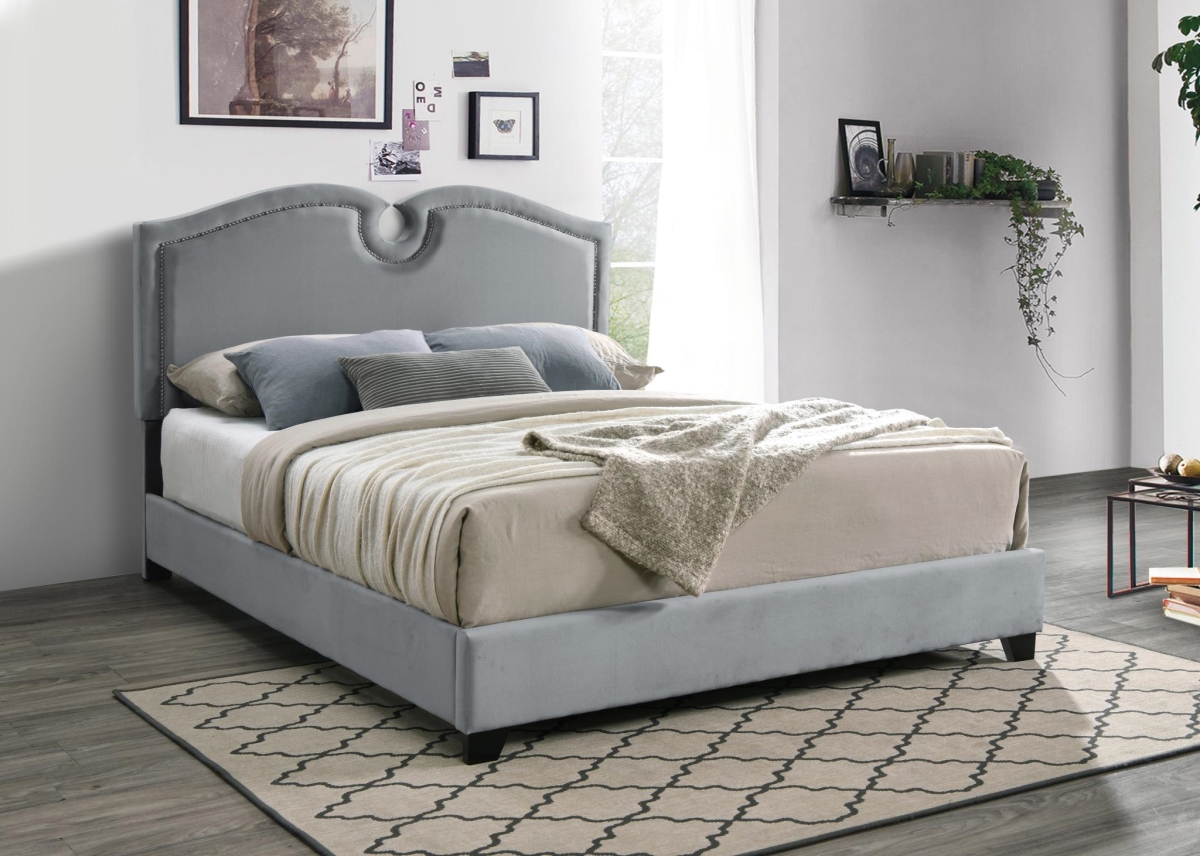 Myco Furniture KM8005-Q-GY 84 x 64 x 56 in. Kimberly Nailhead Queen Size Bed, Gray -  MYCO Furniture   Inc