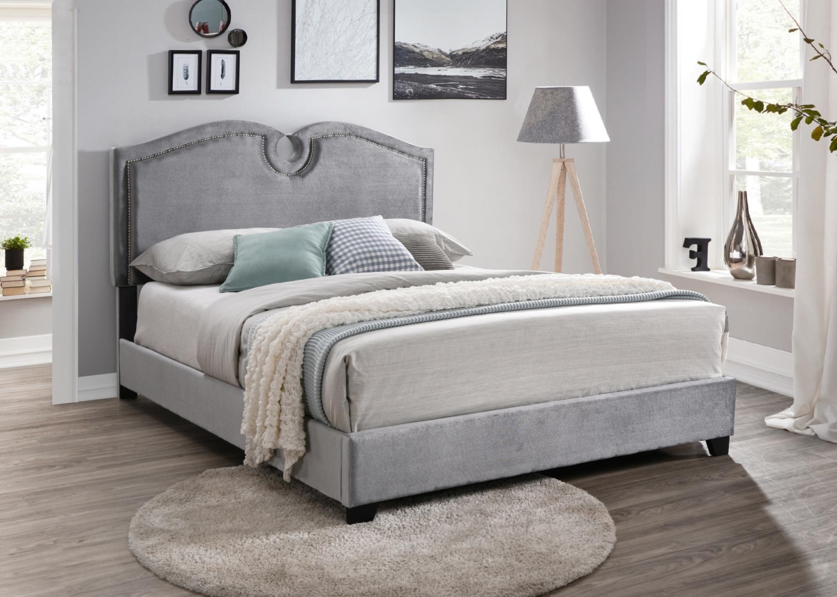 Myco Furniture KM8005-Q-SV 84 x 64 x 56 in. Kimberly Nailhead Queen Size Bed, Silver -  MYCO Furniture   Inc