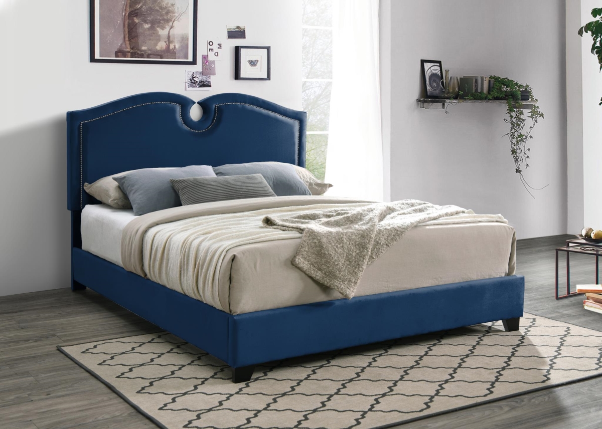 Myco Furniture KM8005-Q-BL 84 x 64 x 56 in. Kimberly Nailhead Queen Size Bed, Blue -  MYCO Furniture   Inc