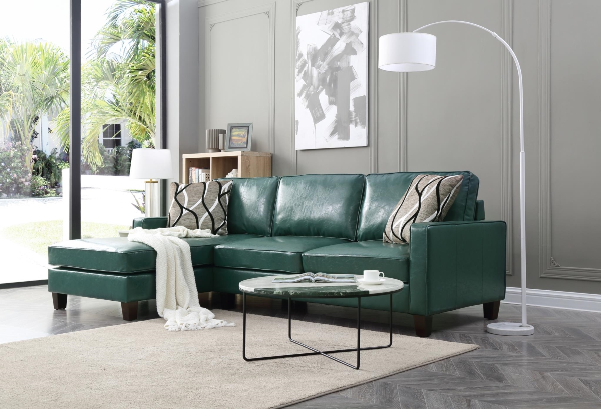 Myco Furniture 2035-TQ 37 x 67 x 39 in. Glenbrook Faux Leather Sectional, Turquoise -  MYCO Furniture   Inc