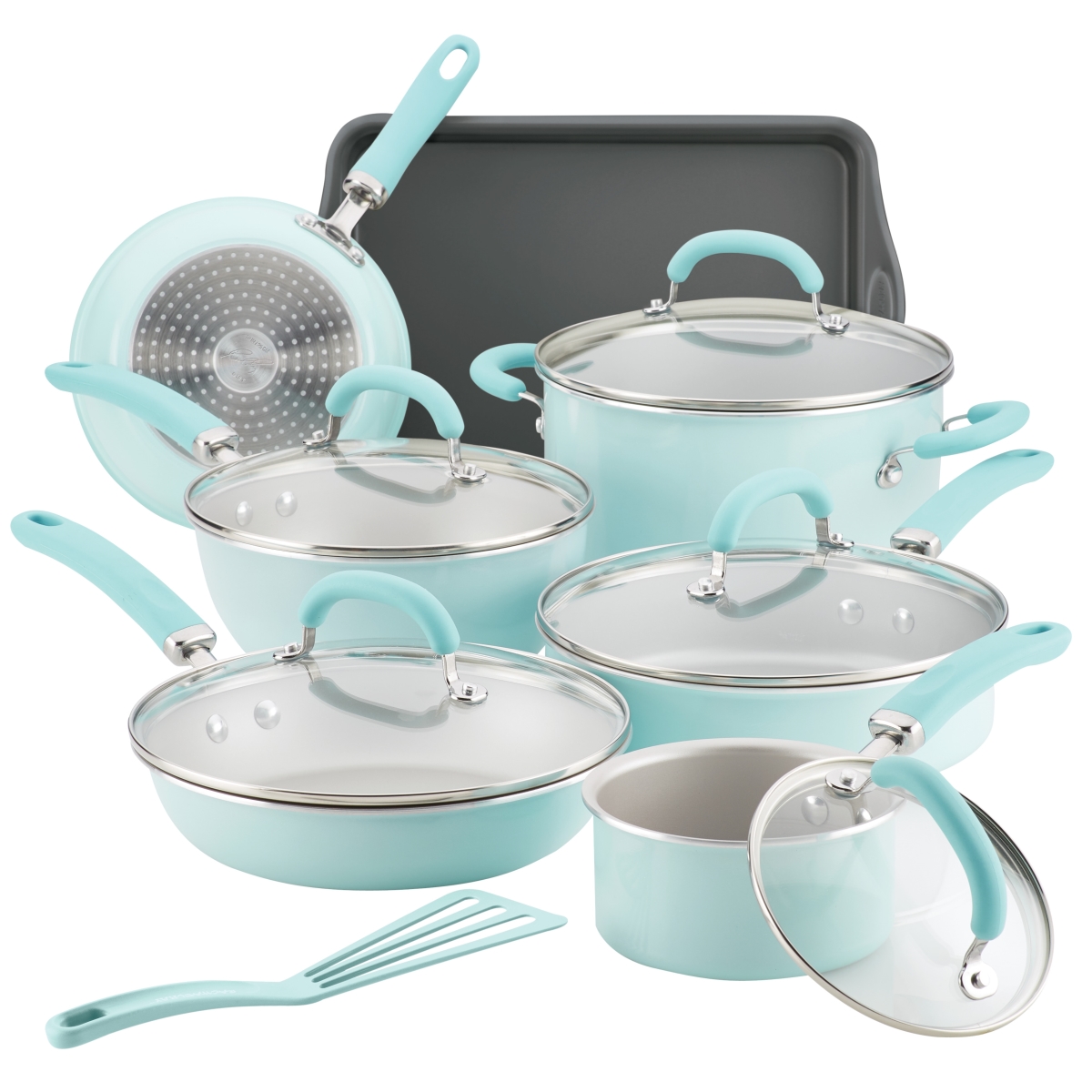 Picture of Rachael Ray 12146 Create Delicious Aluminum Nonstick Cookware Set, 13 Piece - Light Blue Shimmer