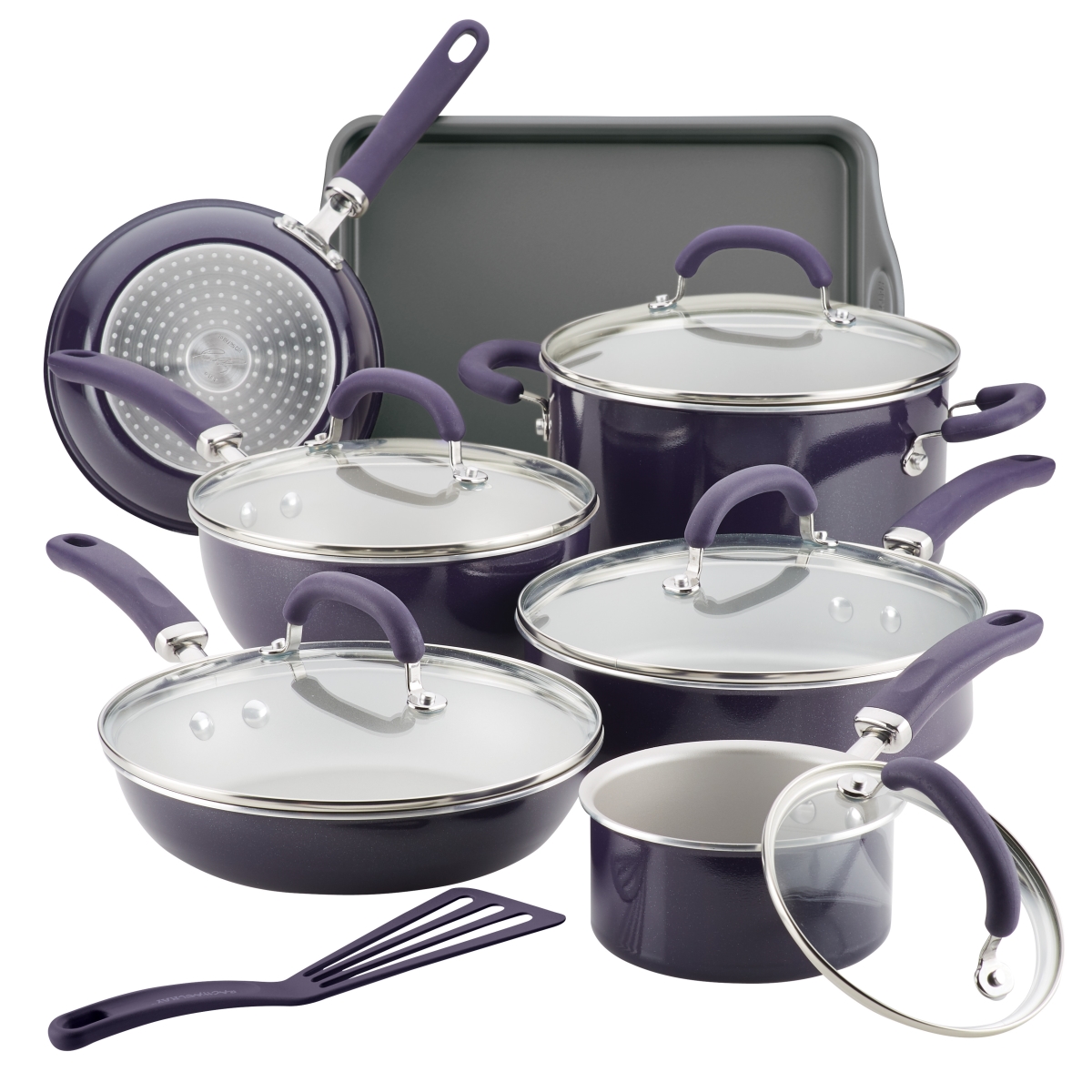 Picture of Rachael Ray 12154 Create Delicious Aluminum Nonstick Cookware Set, 13 Piece - Purple Shimmer
