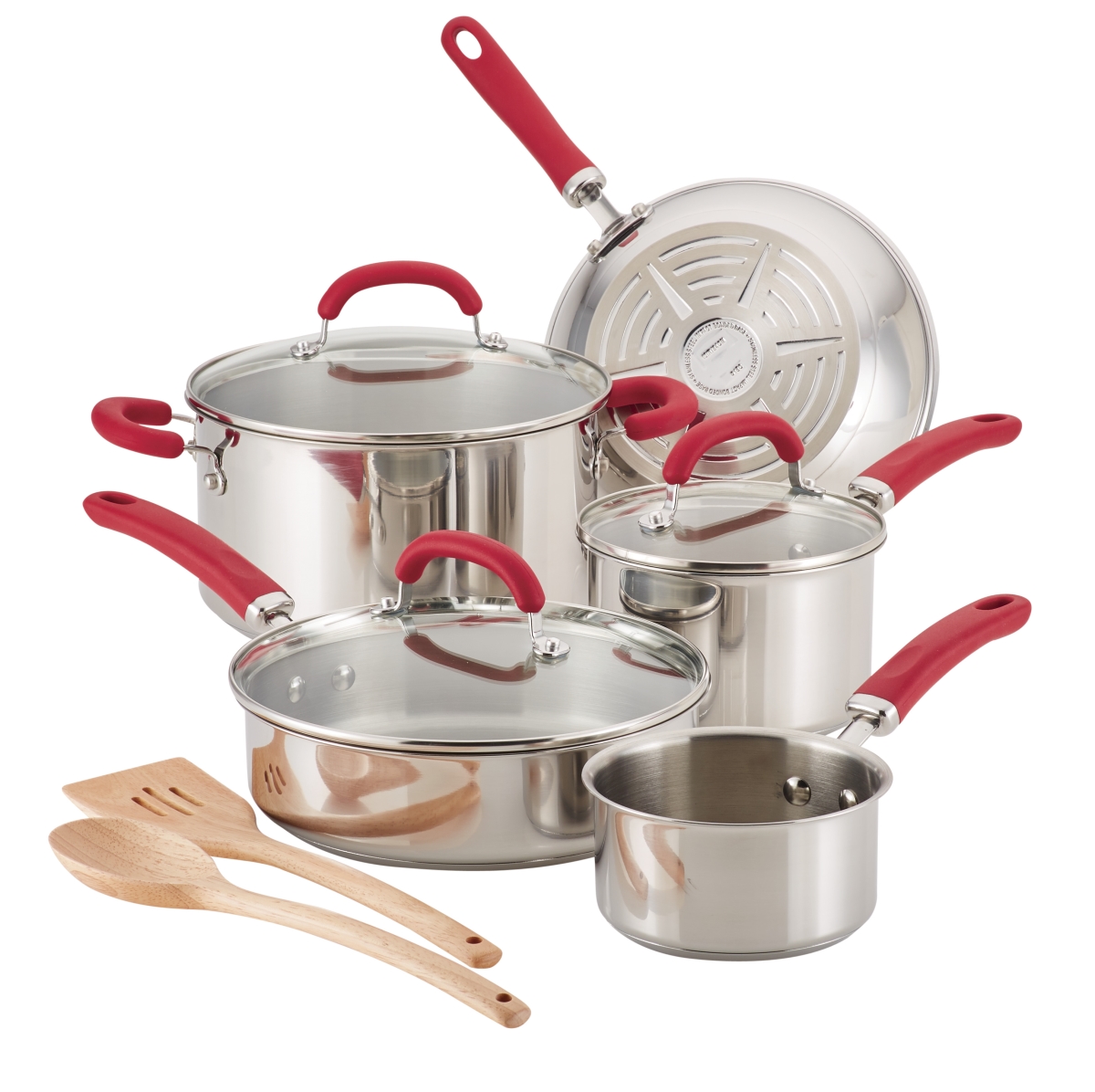Picture of Rachael Ray 70413 Create Delicious Stainless Steel Cookware Set, 10 Piece - Red Handles