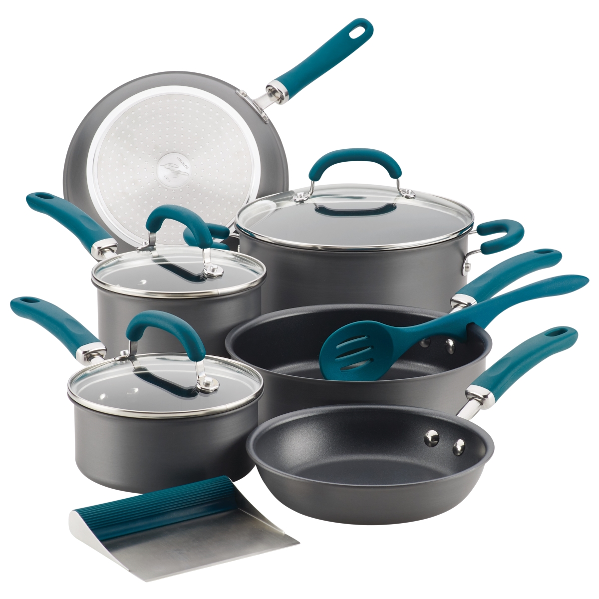 Picture of Rachael Ray 81123 Create Delicious Hard-Anodized Aluminum Nonstick Cookware Set, 11 Piece - Teal Handles