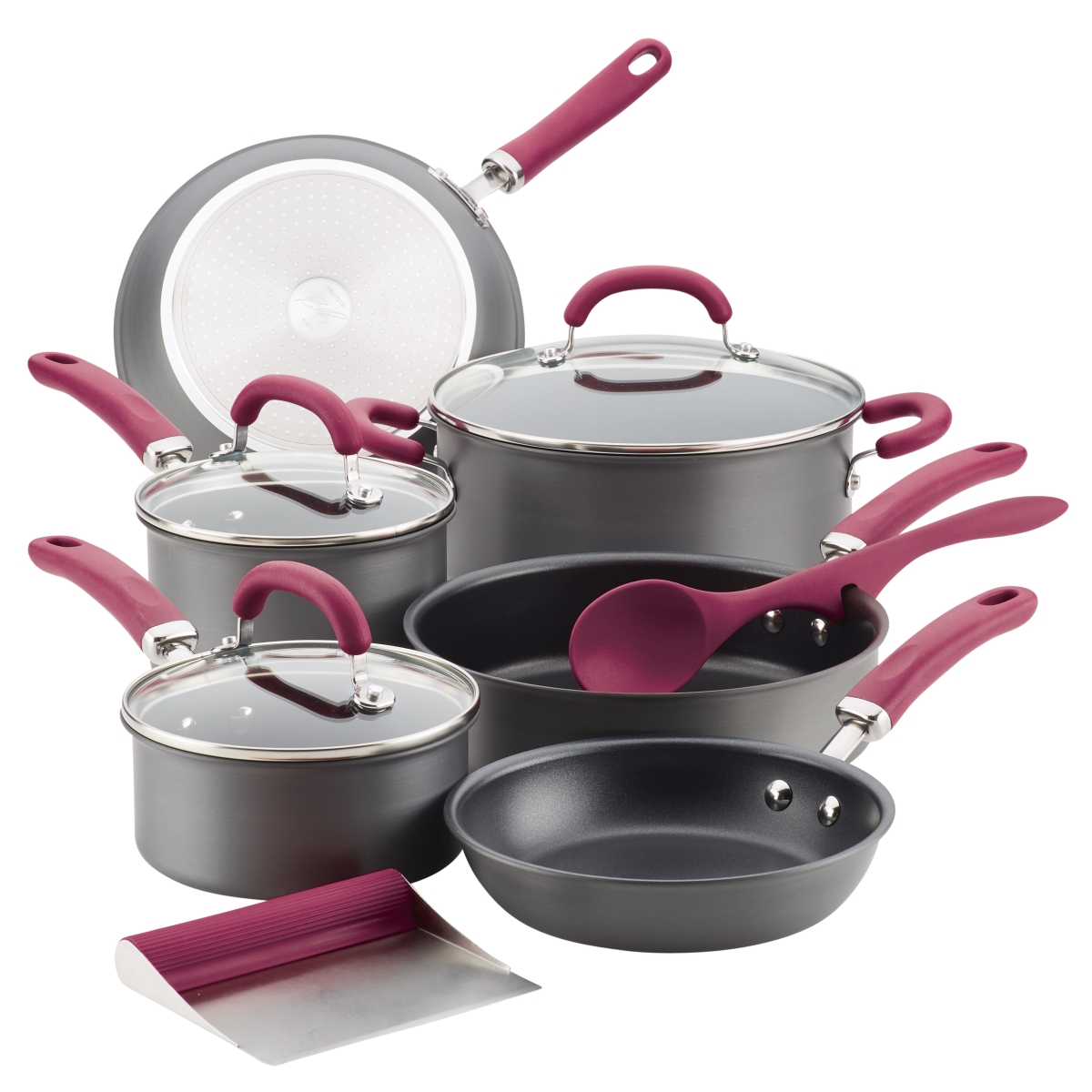 Picture of Rachael Ray 81124 Create Delicious Hard-Anodized Aluminum Nonstick Cookware Set, 11 Piece - Burgundy Handles