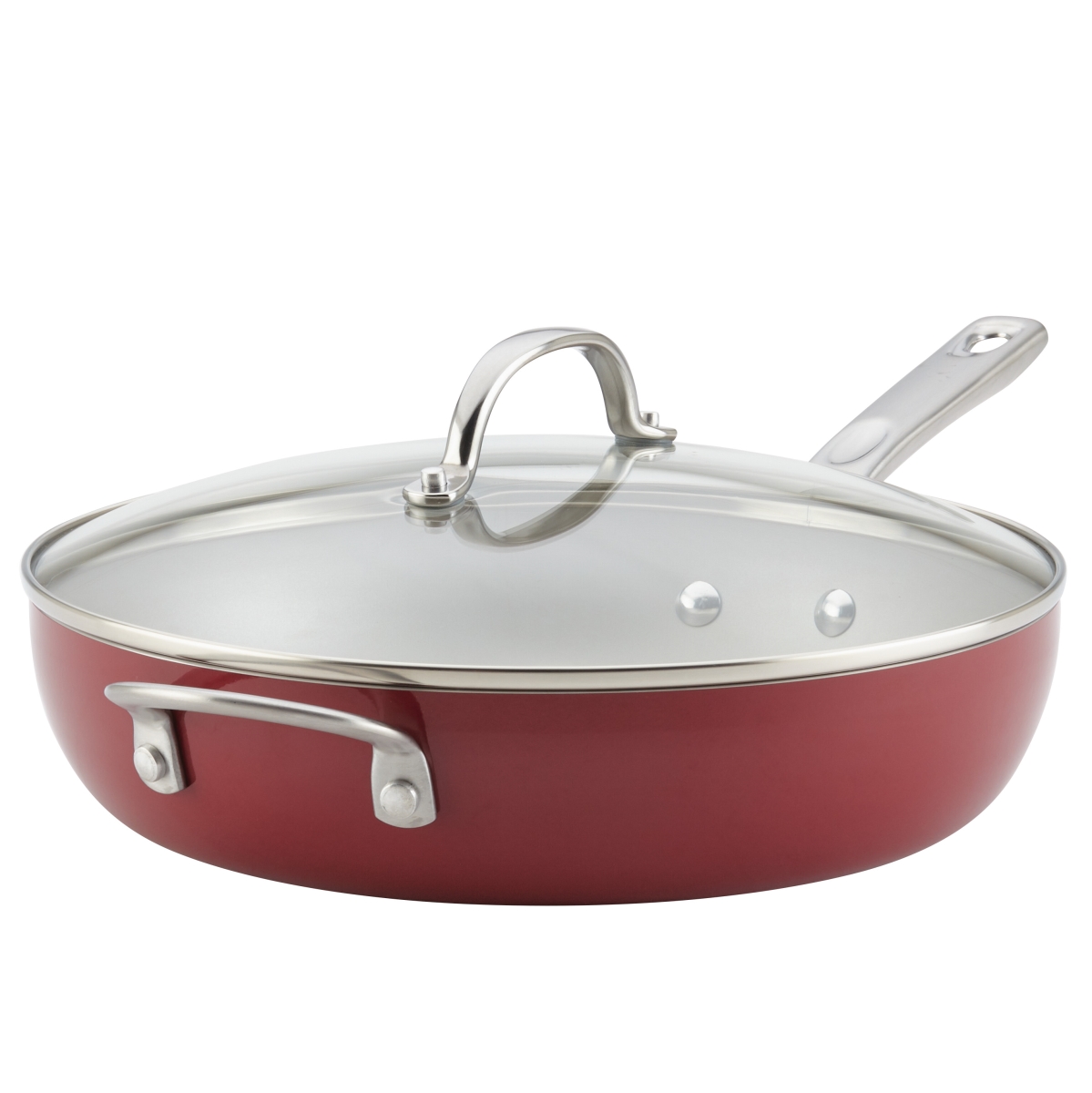 Picture of Ayesha Curry 10748 Porcelain Enamel Nonstick Covered Deep Skillet with Helper Handle, 12 in. - Sienna Red