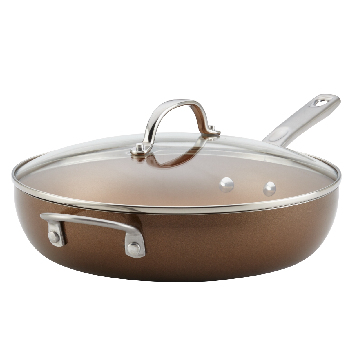 Picture of Ayesha Curry 10764 Porcelain Enamel Nonstick Covered Deep Skillet with Helper Handle, 12 in. - Brown Sugar