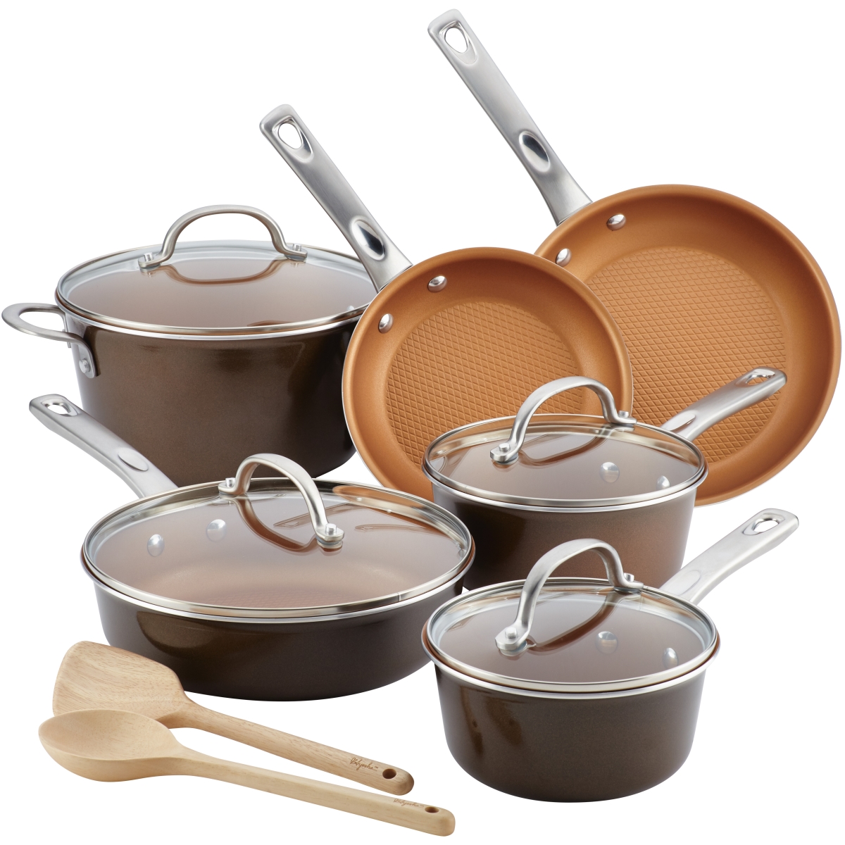 Picture of Ayesha Curry 10767 Porcelain Enamel Nonstick Cookware Set&#44; Brown Sugar&#44; 12 Piece