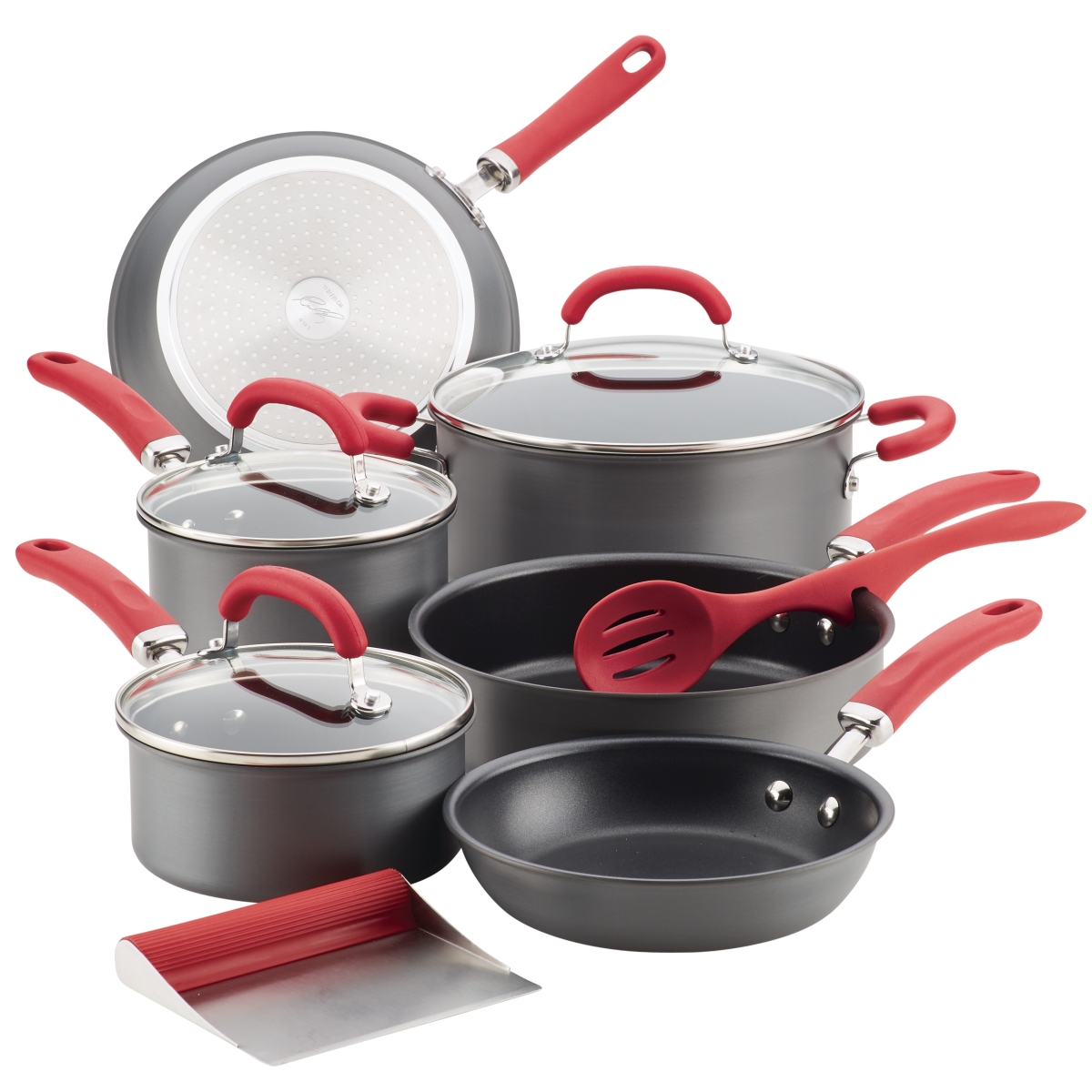 Picture of Rachael Ray 81157 Create Delicious Hard-Anodized Aluminum Nonstick Cookware Set - Red Handles, 11 Piece