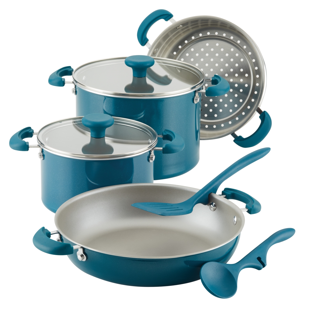 Picture of Rachael Ray 12167 Create Delicious Stackable Nonstick Cookware Set - Teal Shimmer, 8 Piece