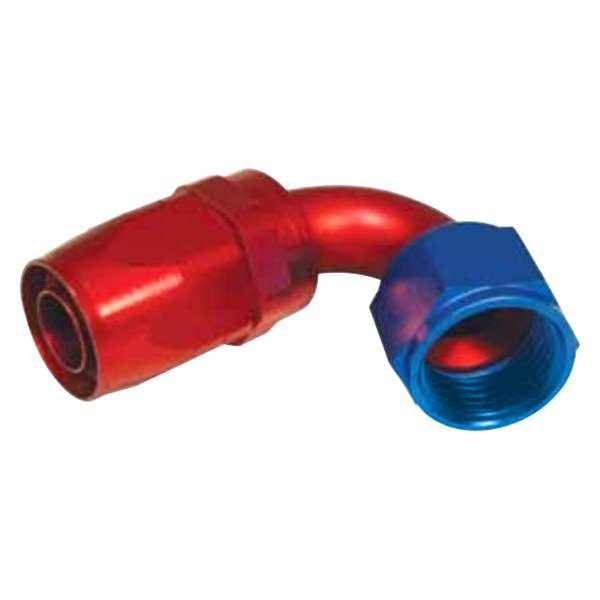 120 deg -6AN Swivel Aluminum Hose End, Red & Blue