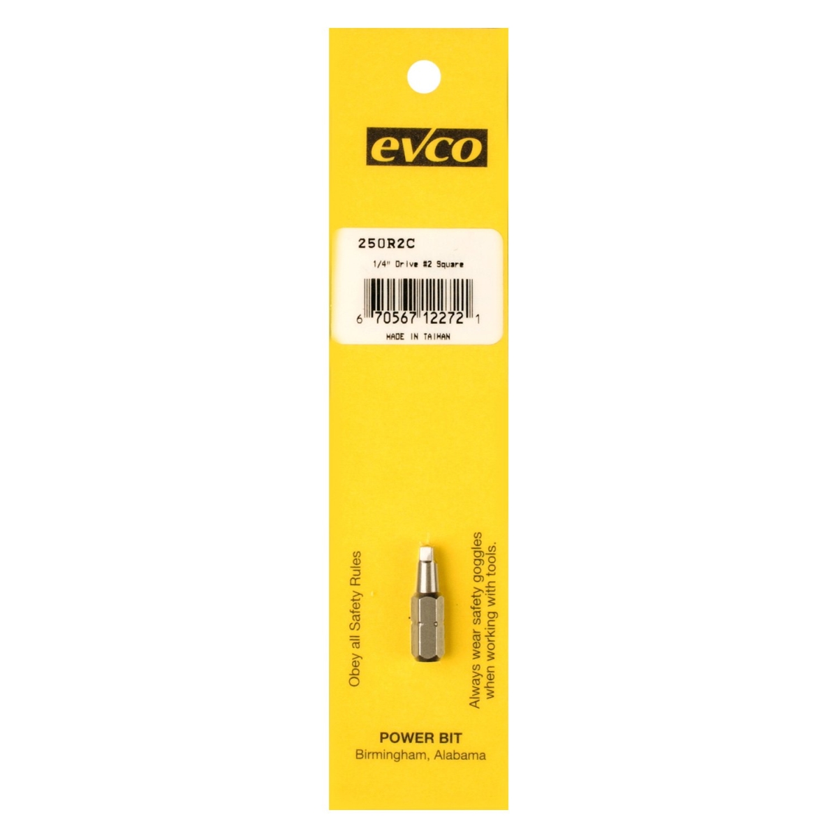 0.25 x 1 in. Drive Square Recess Insert Bit, No. 2