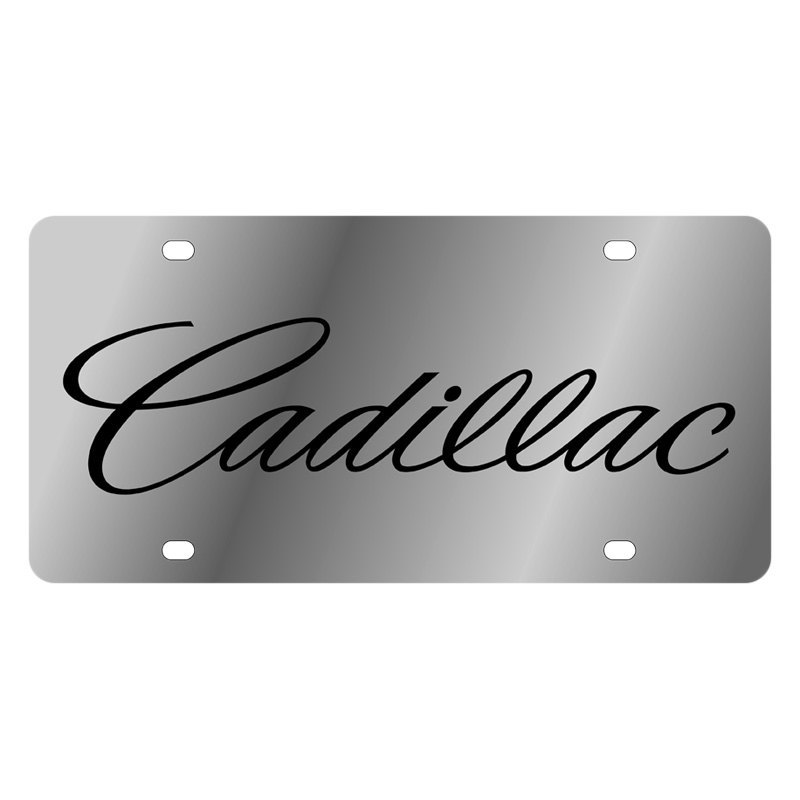 EUR1202-1 GM Polished License Plate with Script Cadillac Logo, Black