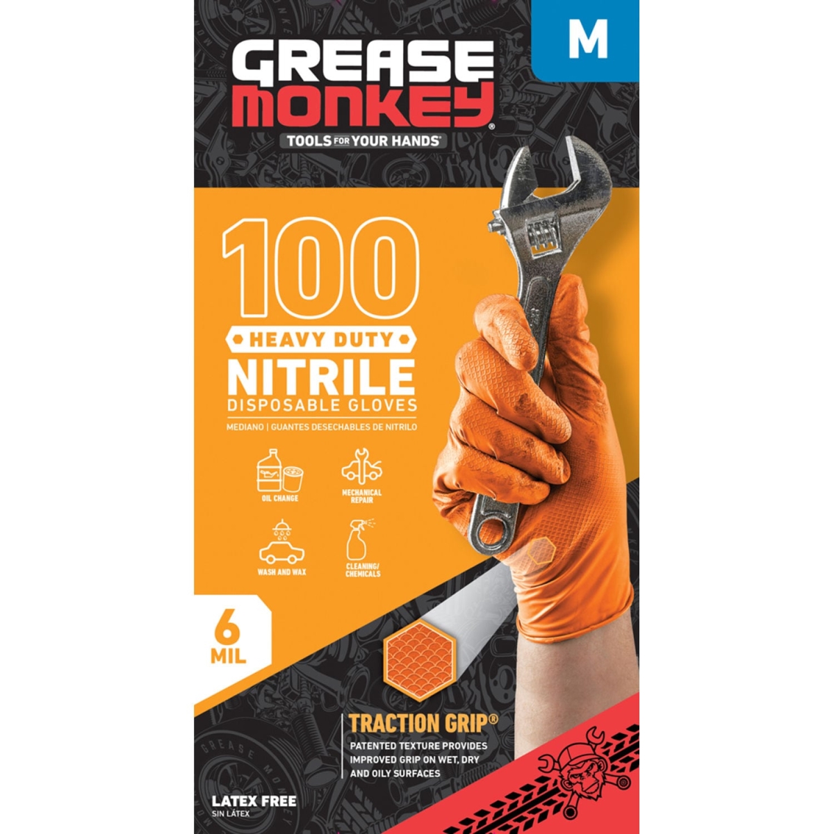 Picture of Big Time Products BTP23901-110 Grease Monkey Orange Heavy Duty Nitrile Medium Disposable Gloves&#44; Large - 100 Count