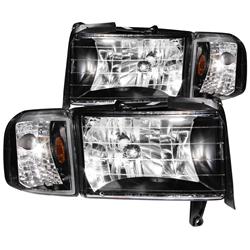 94-01 Ram Headlights Crystal Black with Corner - Clear & Black