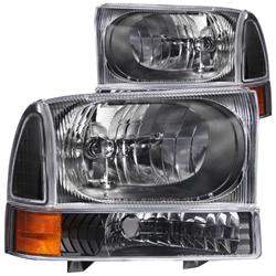 Picture of ANZO USA ANZ111080 99-04 Super Duty 00-04 Excursion Headlights Black with Corner Amber